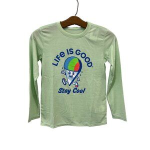 Life Is Good Long Sleeve Sun Crusher Tee Kids M Stay Cool Graphic Tee Green NEW